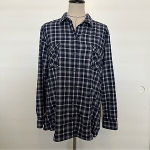 Eddie Bauer blue and white striped flannel
